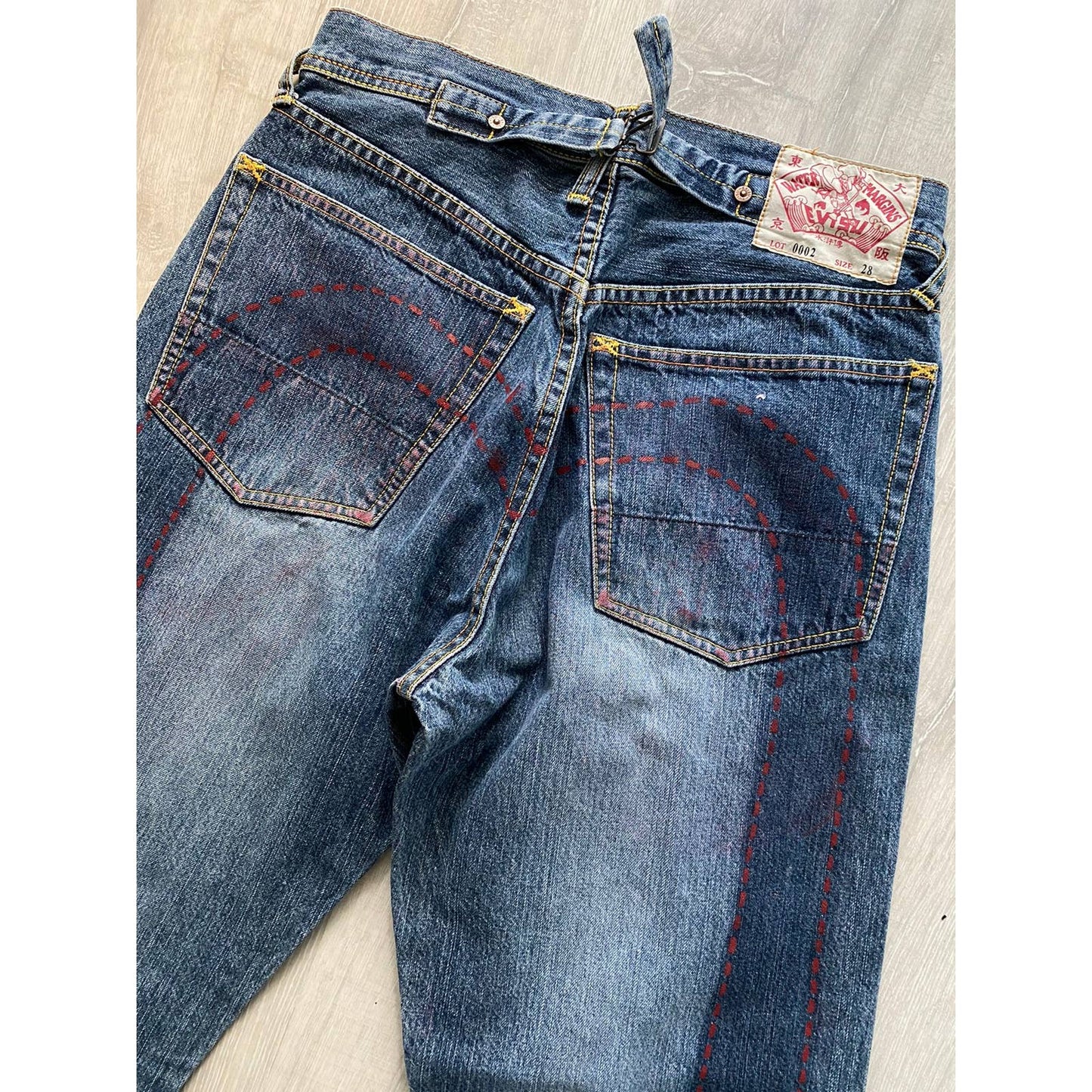 Evisu Water Margins vintage red daicock jeans big logo