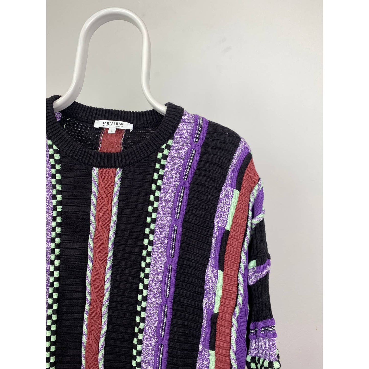 Review vintage purple sweater Coogi style cable knit