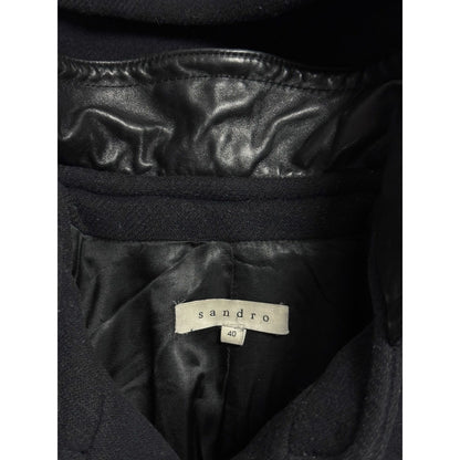 Sandro coat heavy wool black leather sleeves detachable hood