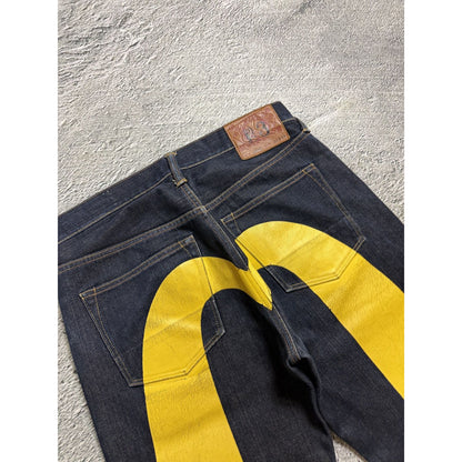 Evisu jeans daicock big logo yellow selvedge denim
