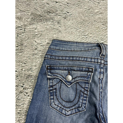 True Religion blue jeans brown thick stitching Y2K
