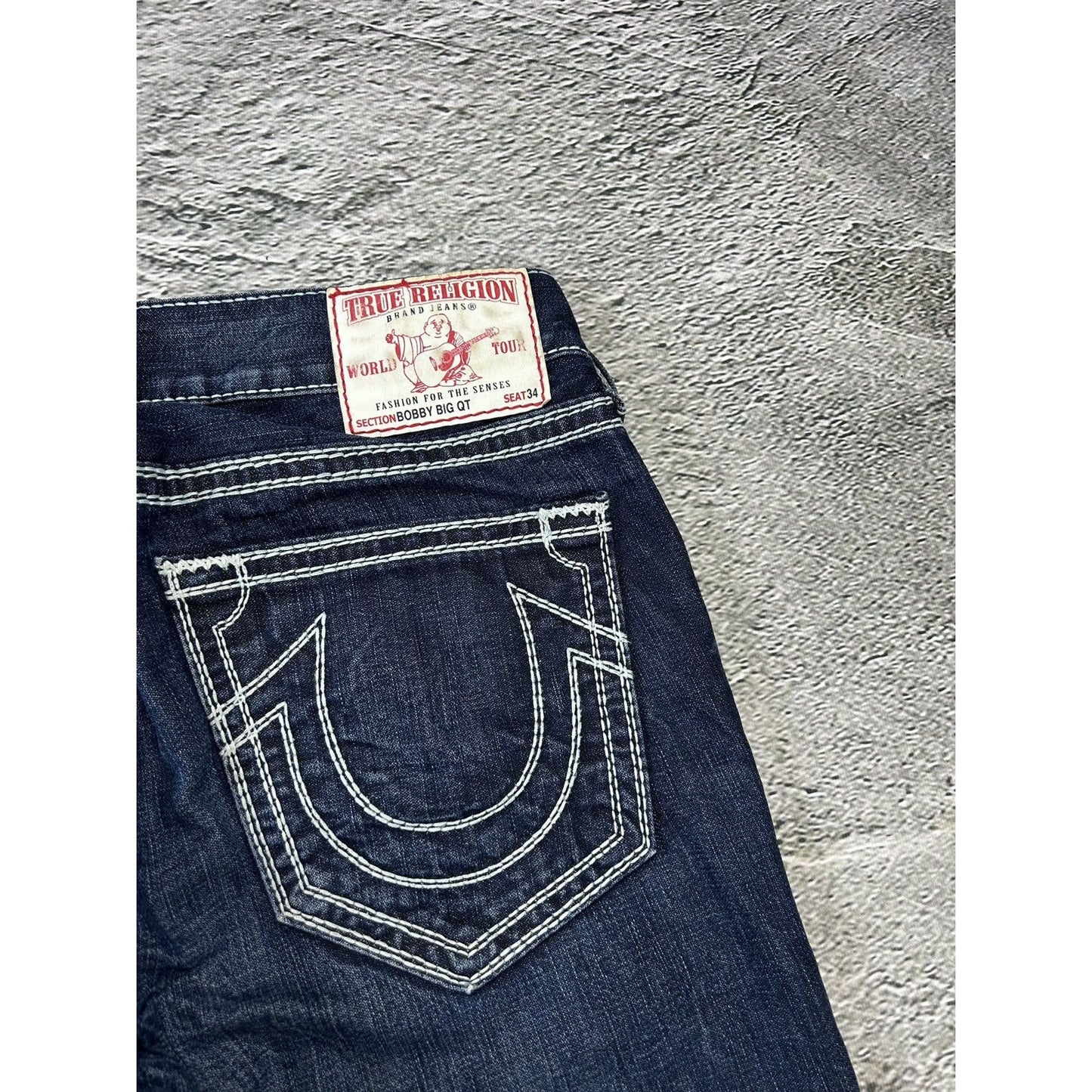True Religion blue jeans white thick stitching Y2K Bobby