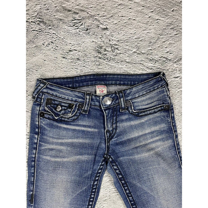 True Religion navy blue jeans black thick stitching Billy