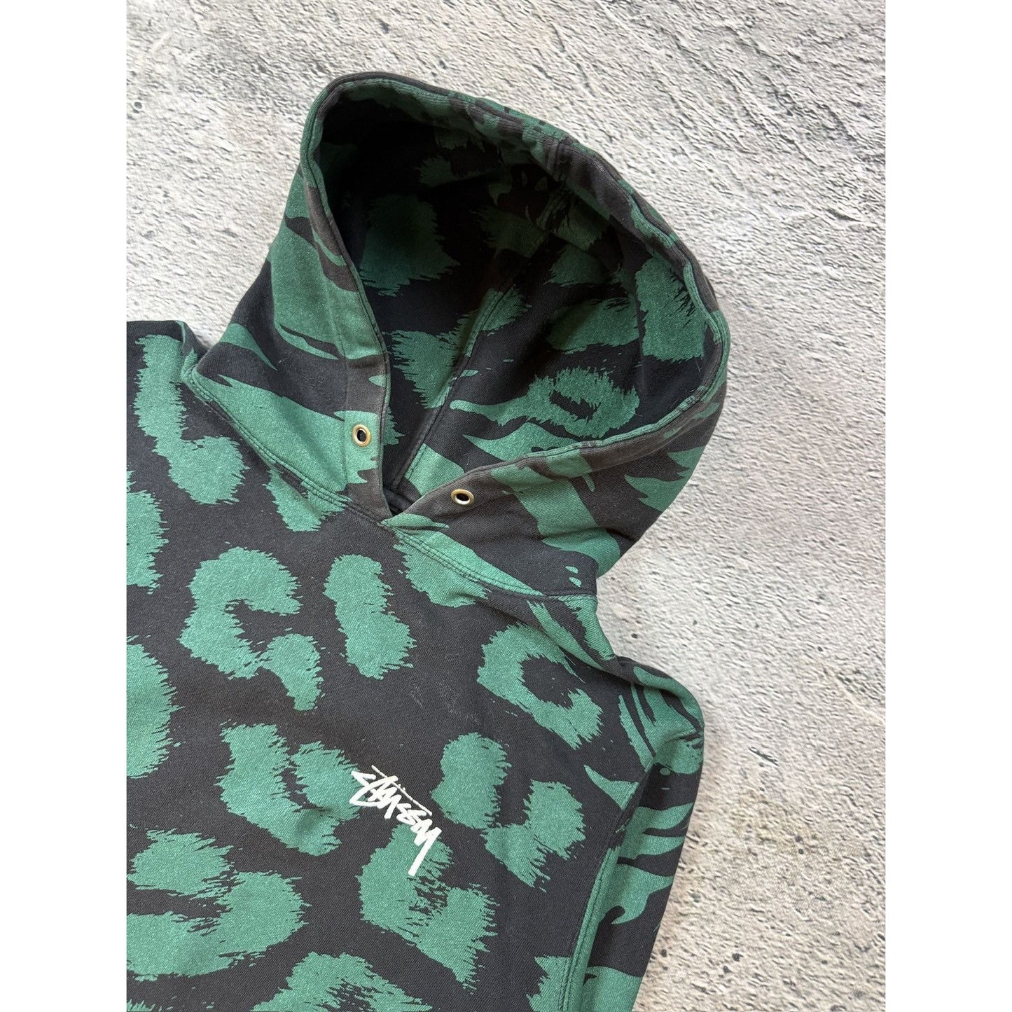Stussy hoodie camo green black tiger skull pink big logo