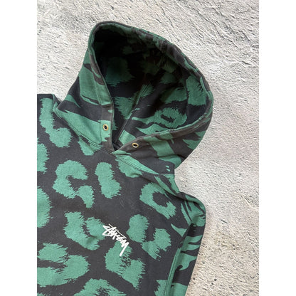 Stussy hoodie camo green black tiger skull pink big logo