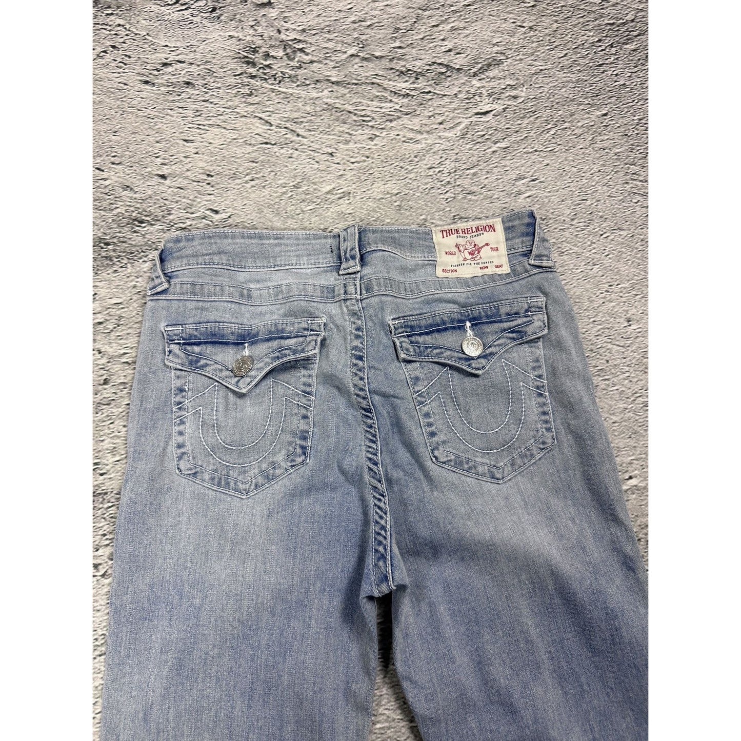 True Religion jeans straight baby blue white stitch Y2K