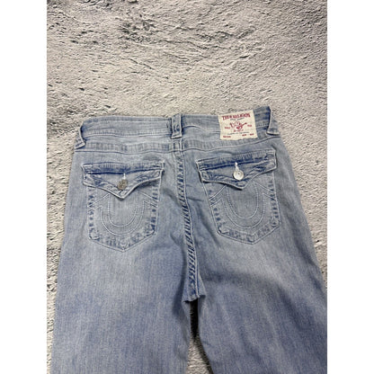 True Religion jeans straight baby blue white stitch Y2K