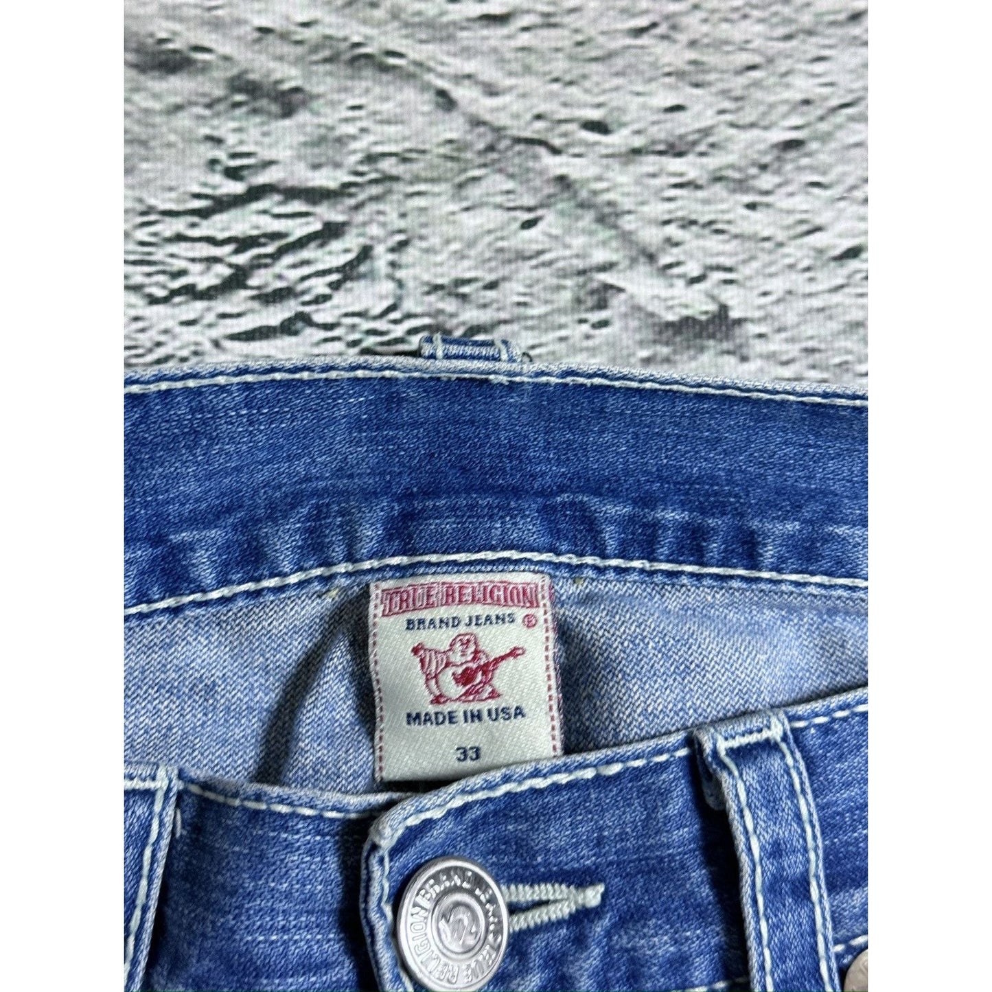 True Religion jeans Rainbow Bobby baby blue white stitch