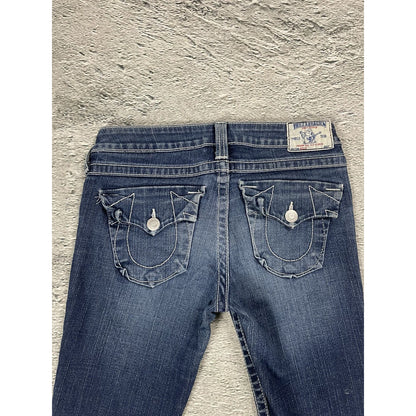 True Religion blue jeans flared bootcut stitching becky