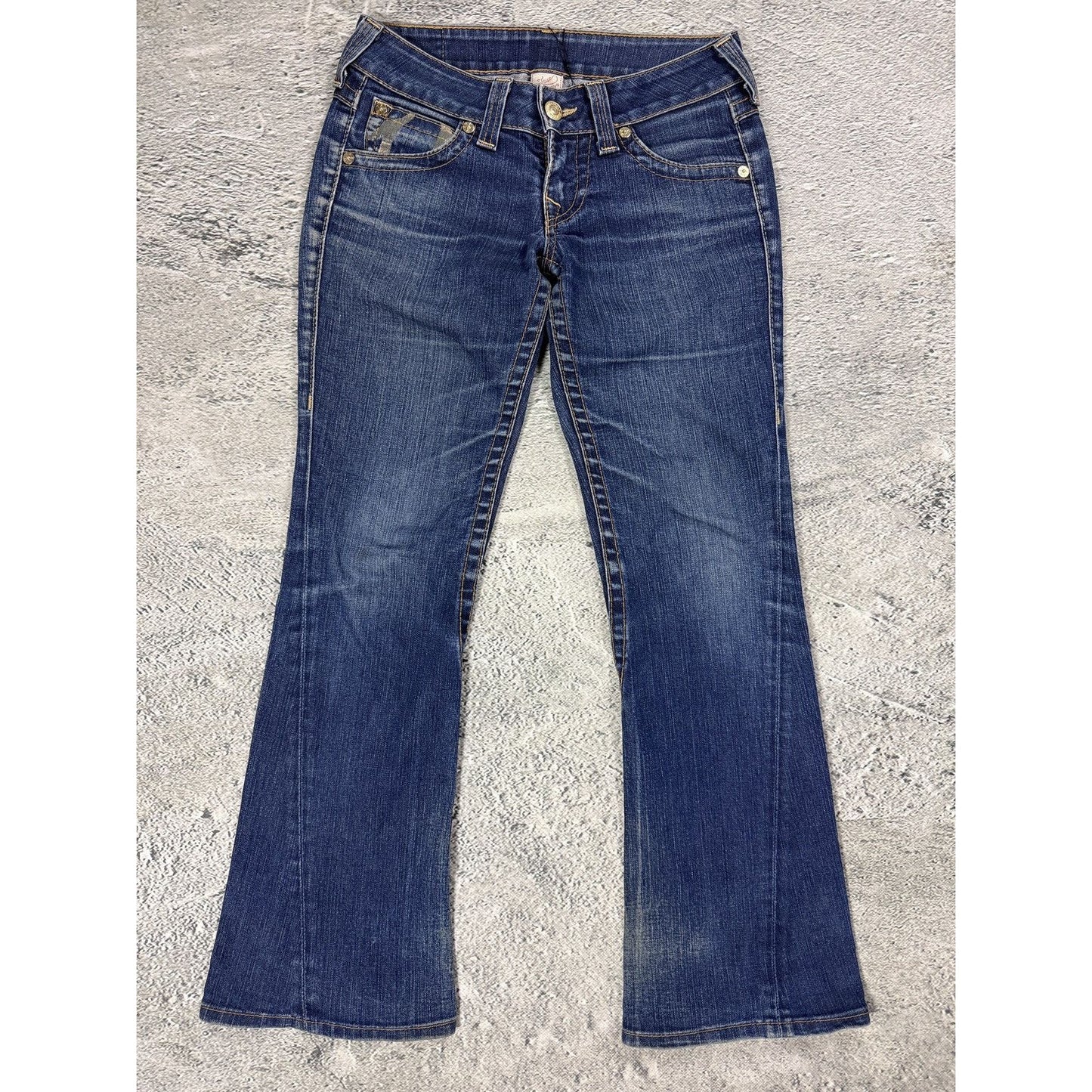 True Religion jeans Flared bootcut navy silver blue painted