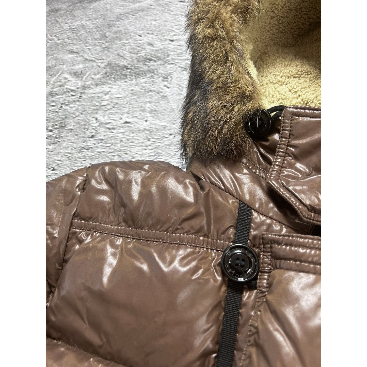 Moncler bulgarie down jacket teddy fur hood brown vintage