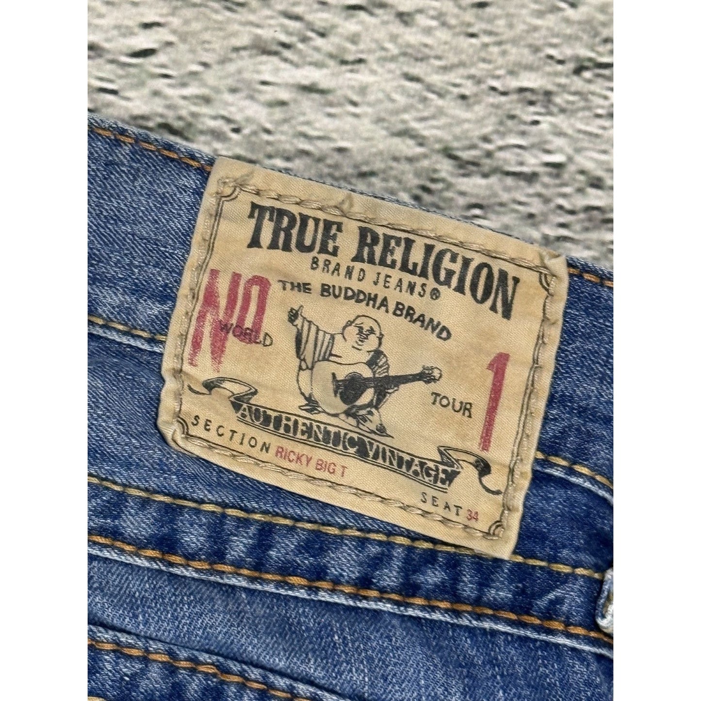 True Religion blue jeans flared thick stitching Ricky gold