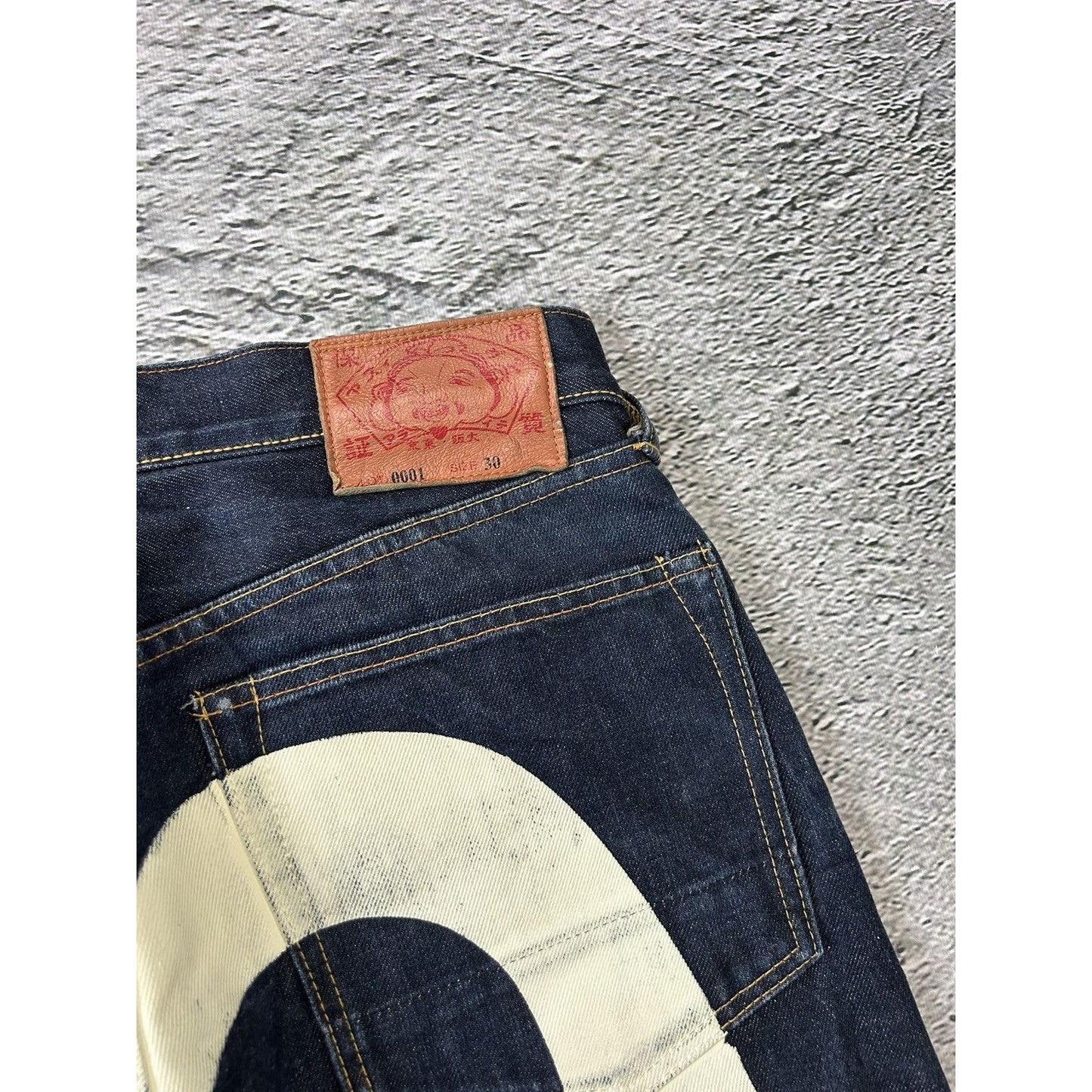 Evisu jeans daicock big logo white selvedge denim Y2K