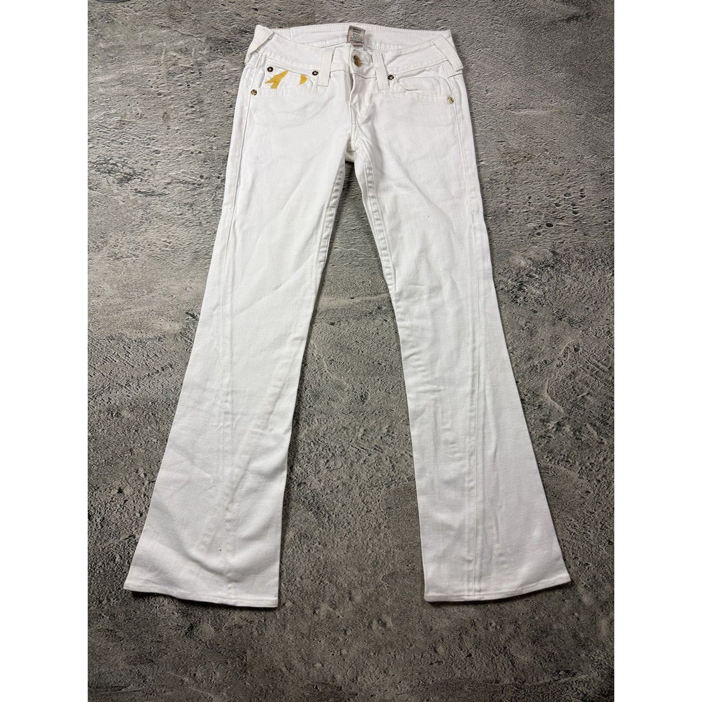 True Religion white jeans flared bootcut stitching Joey gold