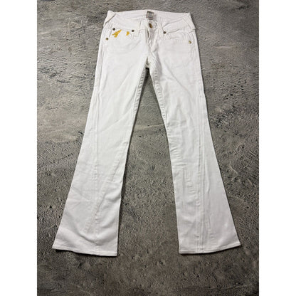 True Religion white jeans flared bootcut stitching Joey gold