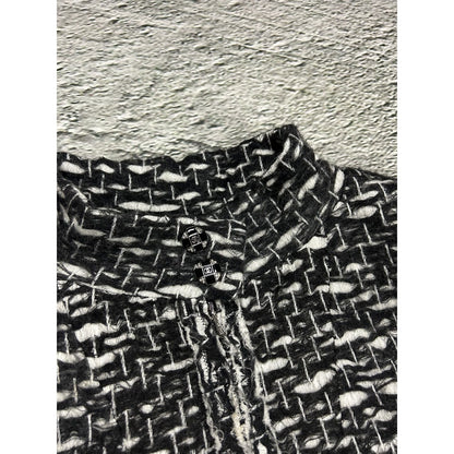 Chanel vintage coat tweed black white furry 2010