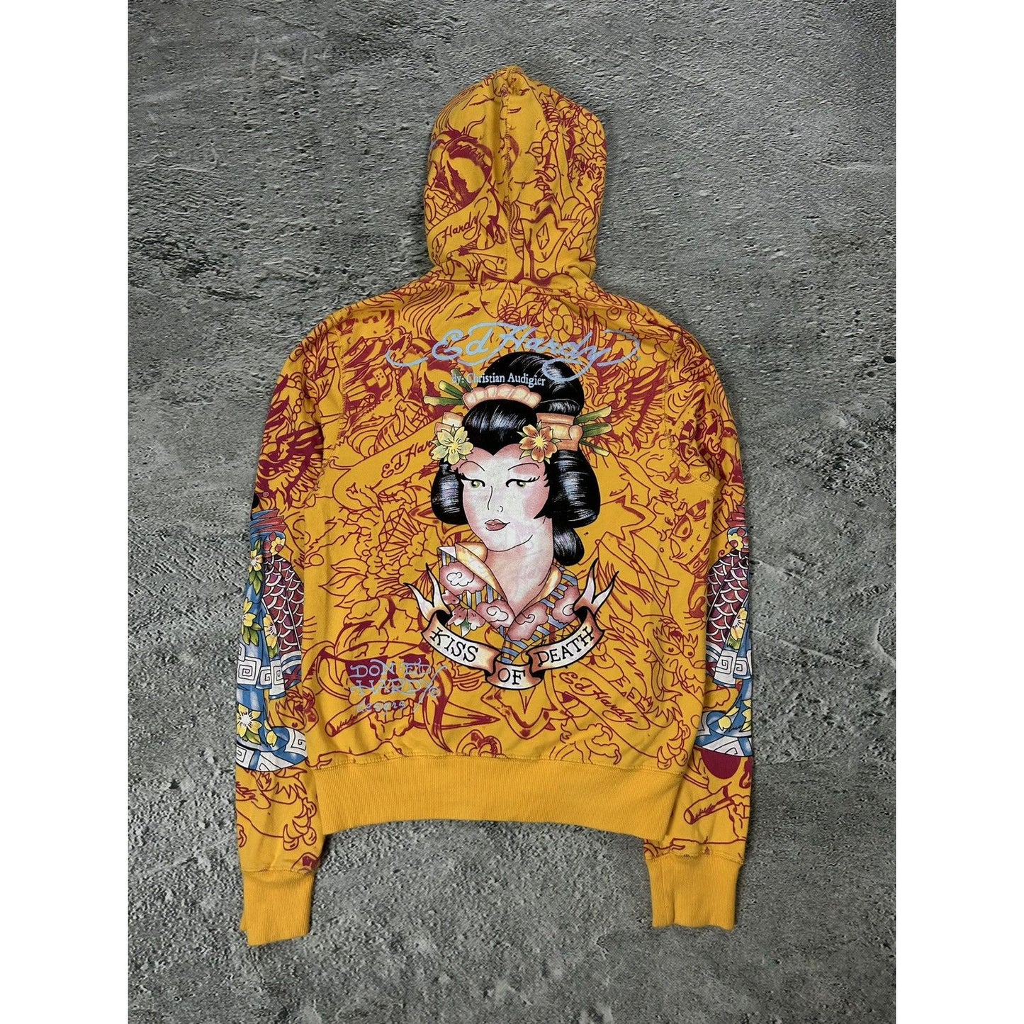 Ed Hardy zip hoodie yellow vintage Y2K Christian Audigier