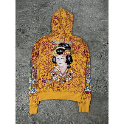 Ed Hardy zip hoodie yellow vintage Y2K Christian Audigier