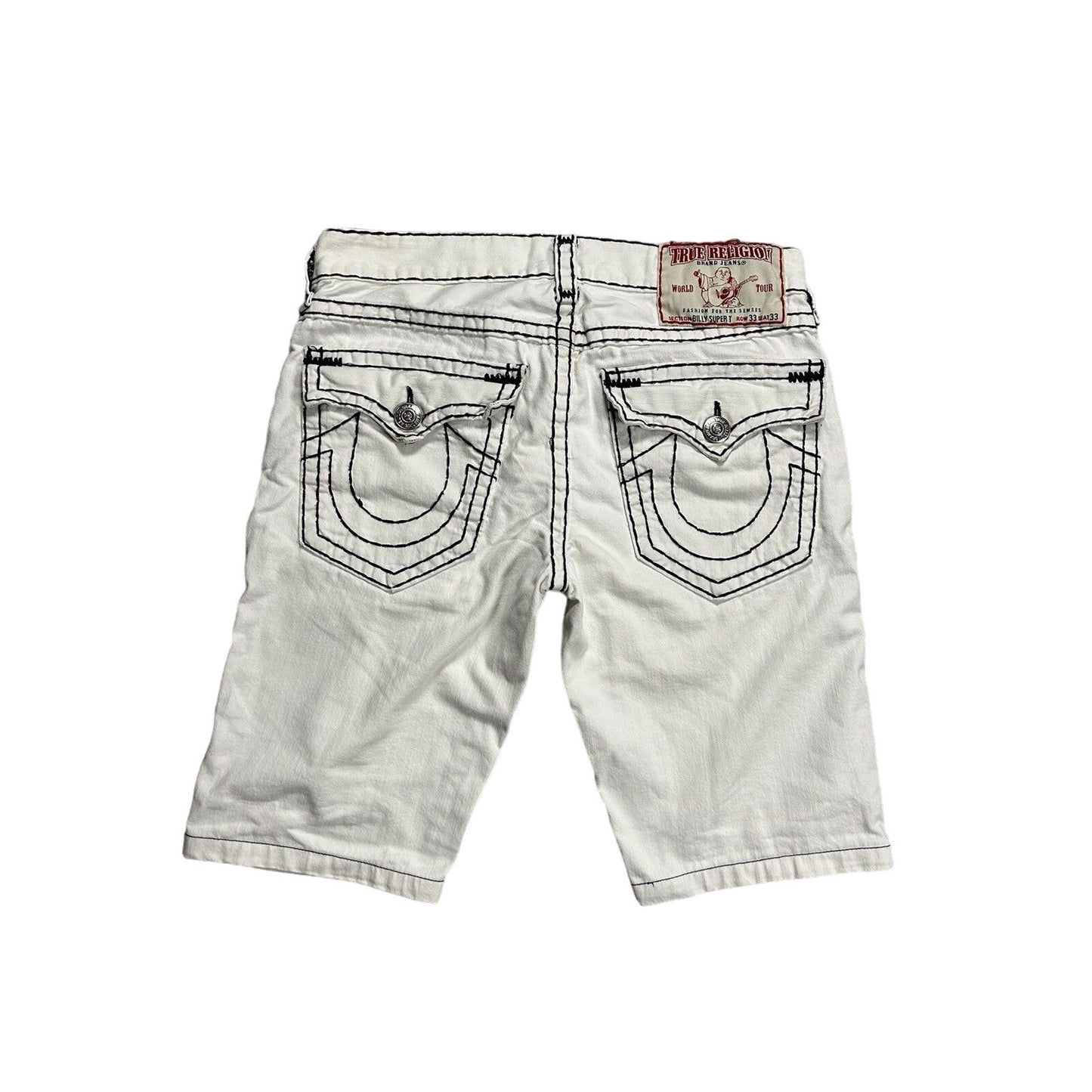 True Religion jorts vintage white denim shorts black stitch