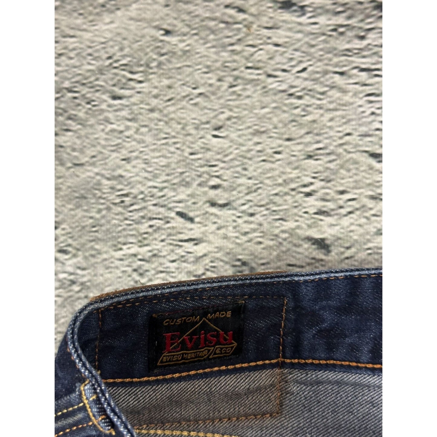 Evisu jeans brown logo selvedge navy raw denim vintage