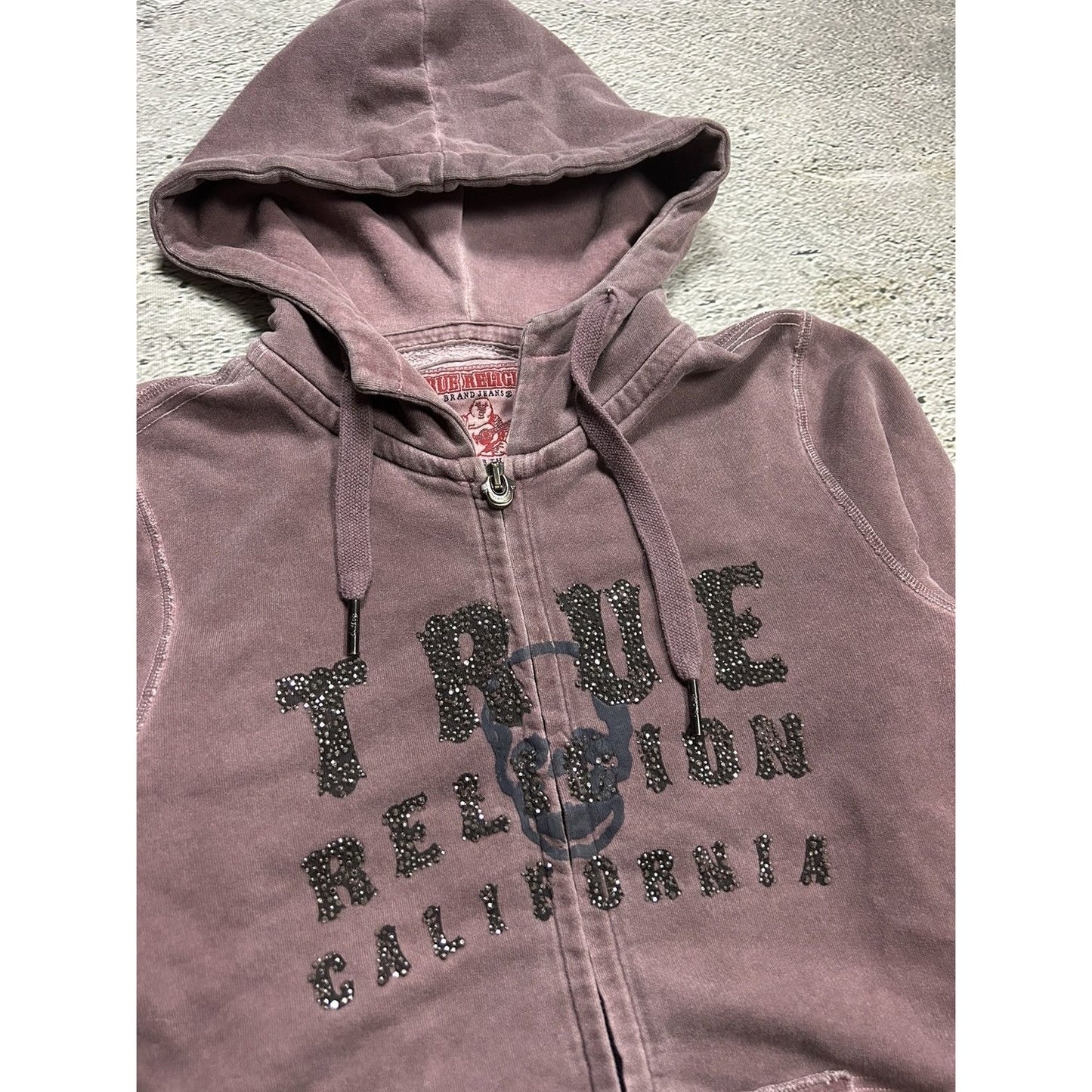 True Religion zip hoodie purple rhinestones skull Y2K