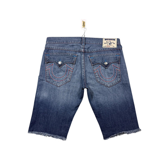 True Religion jorts denim shorts stitching blue red