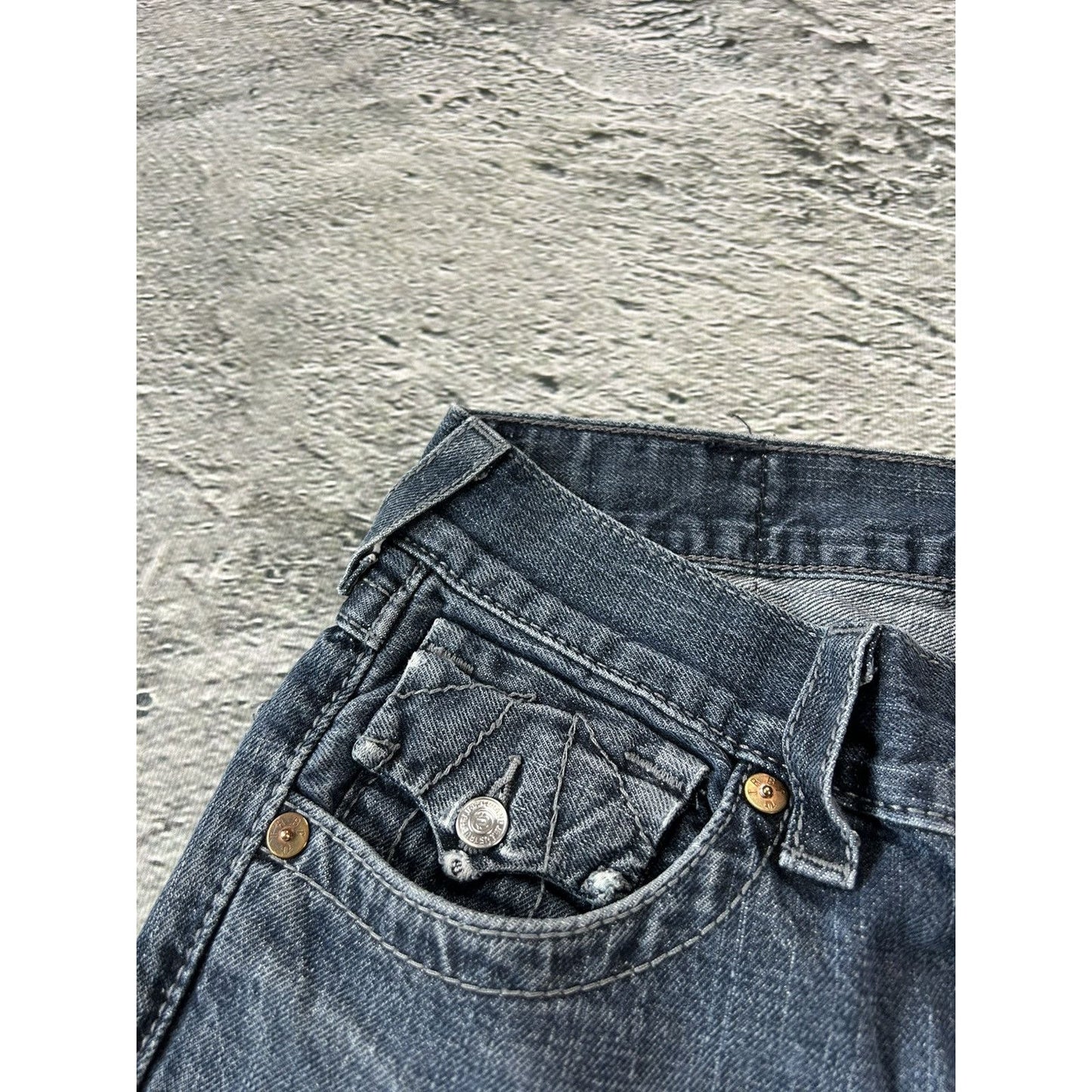 True Religion vintage jeans navy blue thick stitching Y2K