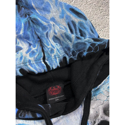 Vintage Y2K skulls flames fullprint black blue hoodie