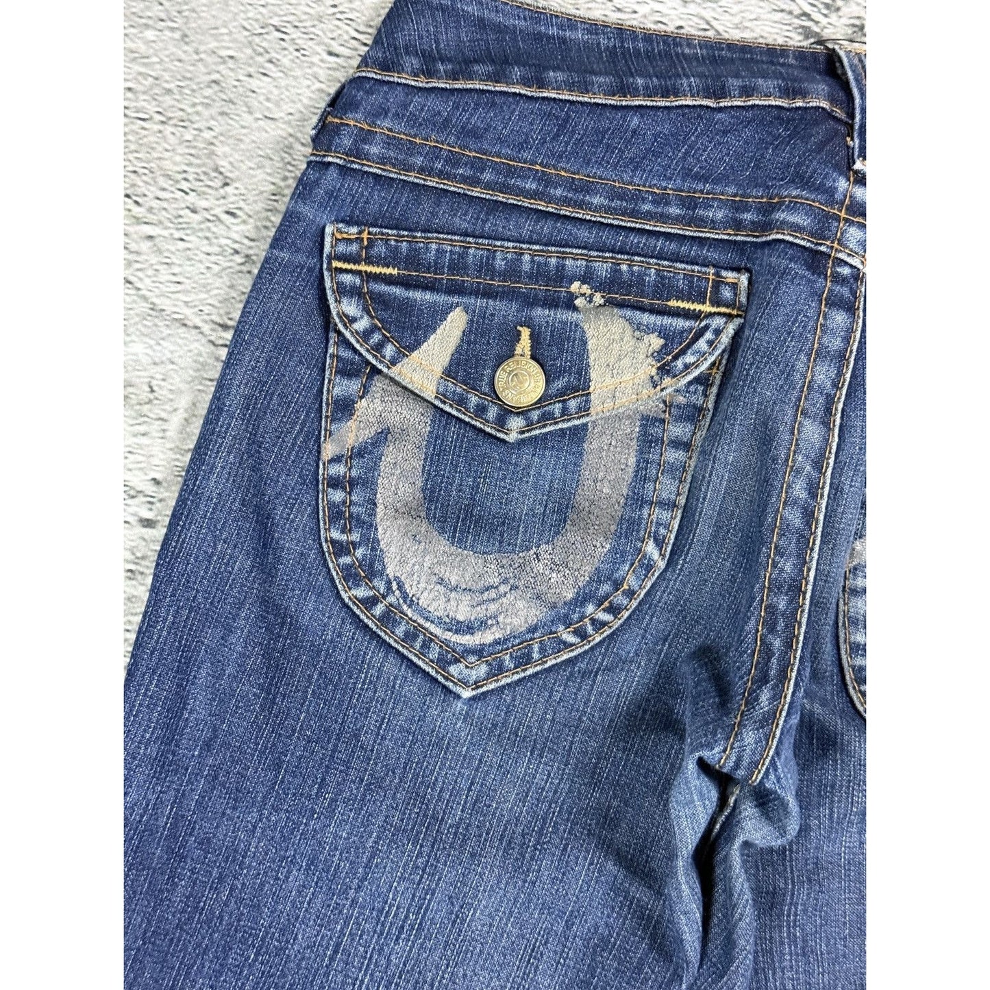 True Religion jeans Flared bootcut navy silver blue painted