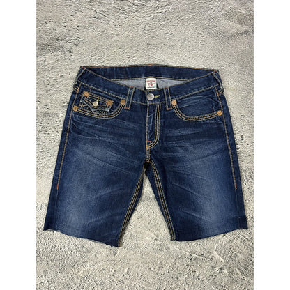 True Religion jorts denim shorts navy stitching Ricky