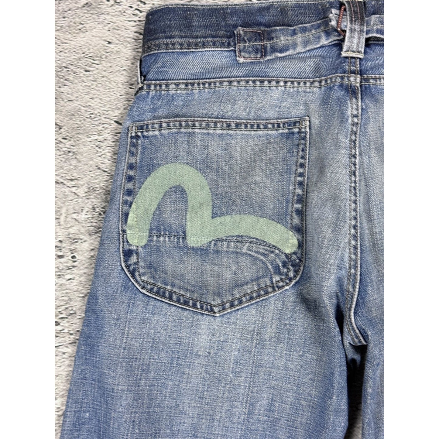 Evisu x Puma vintage baby blue jeans mint seagulls baggy