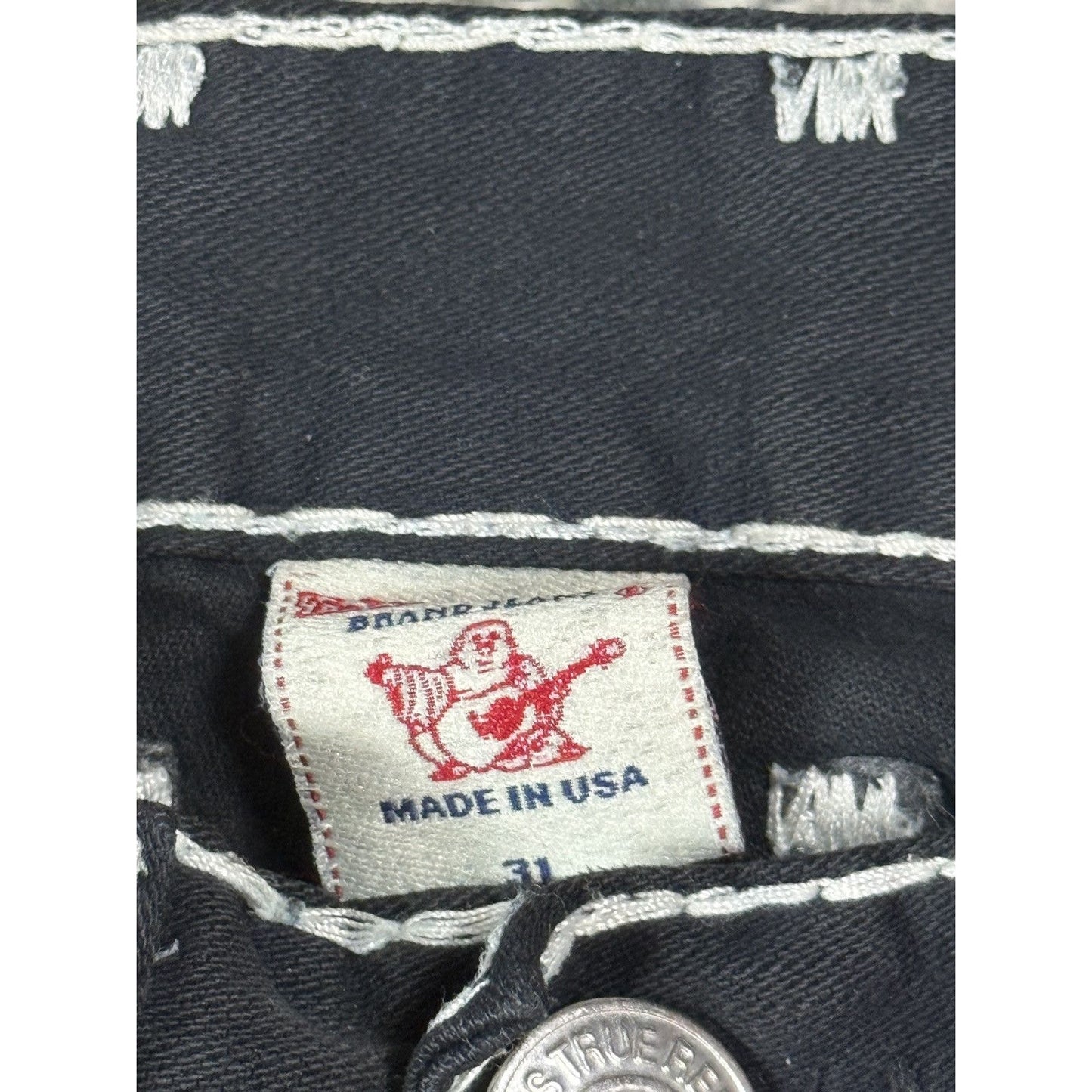 True Religion black jeans white thick stitching Y2K Logan