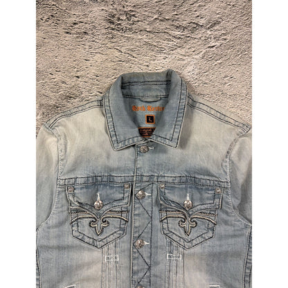 Rock Revival denim jacket blue white stitching vintage