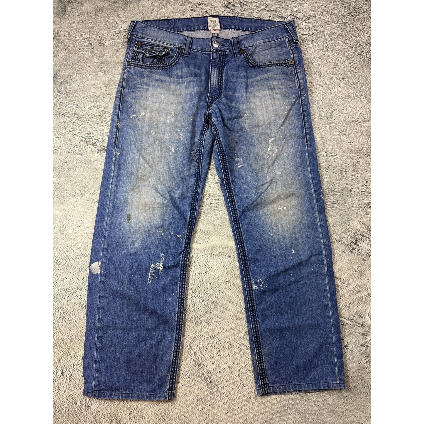 True Religion blue jeans black thick stitching Y2K Relaxed