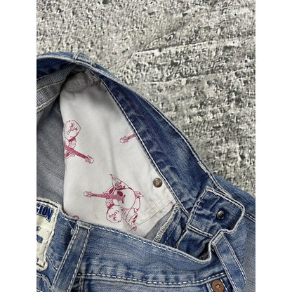 True Religion blue jeans white thick stitching straight Y2K