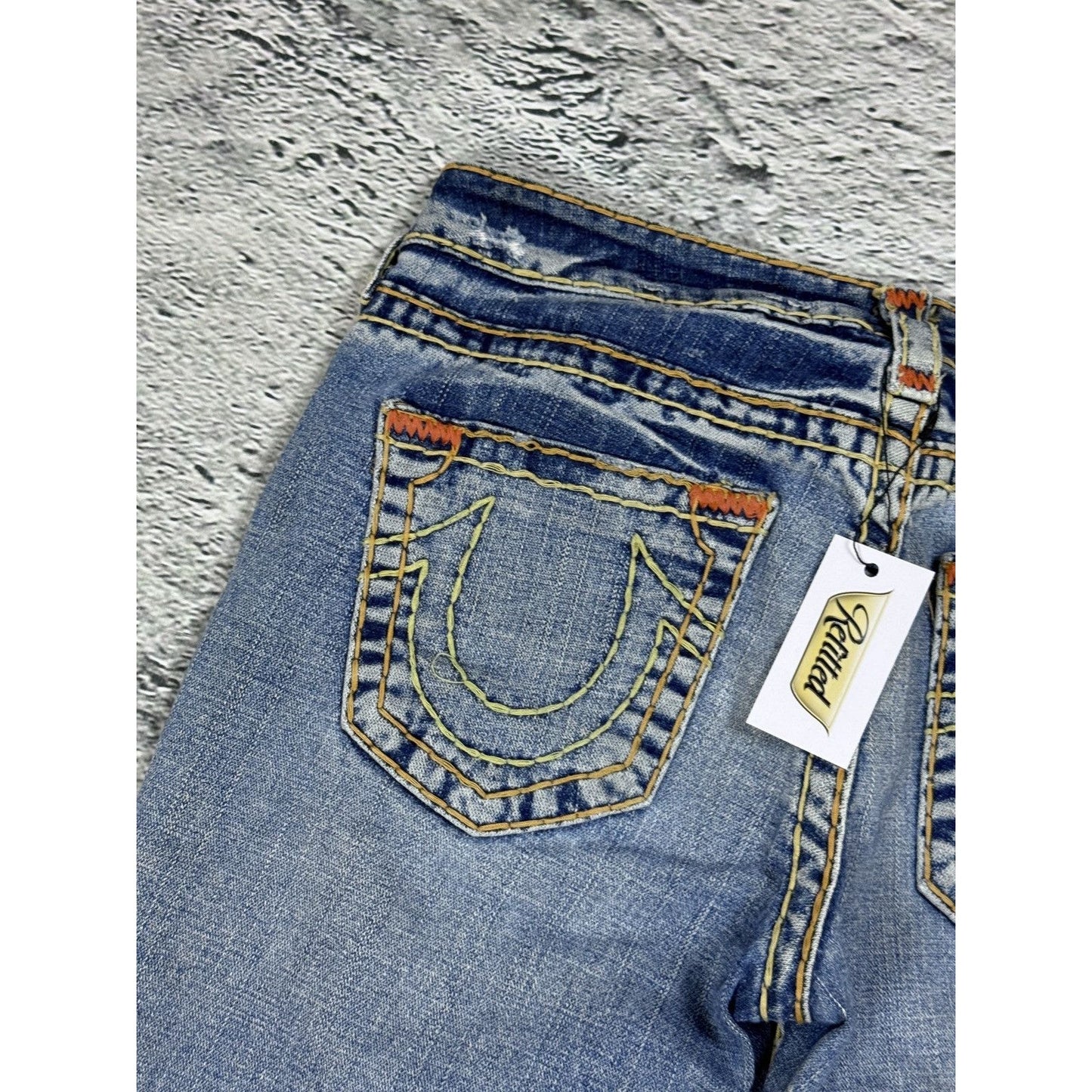 True Religion Vintage Bootcut Johnny Blue Gold Stitching