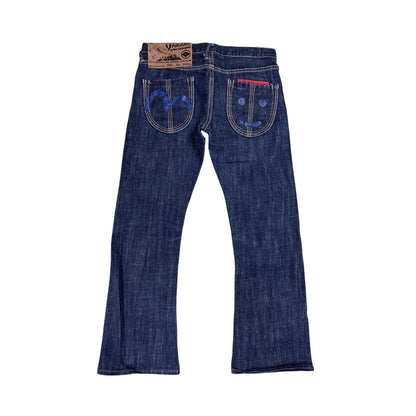 Evisu Yamane jeans bootcut navy vintage smiley face gull