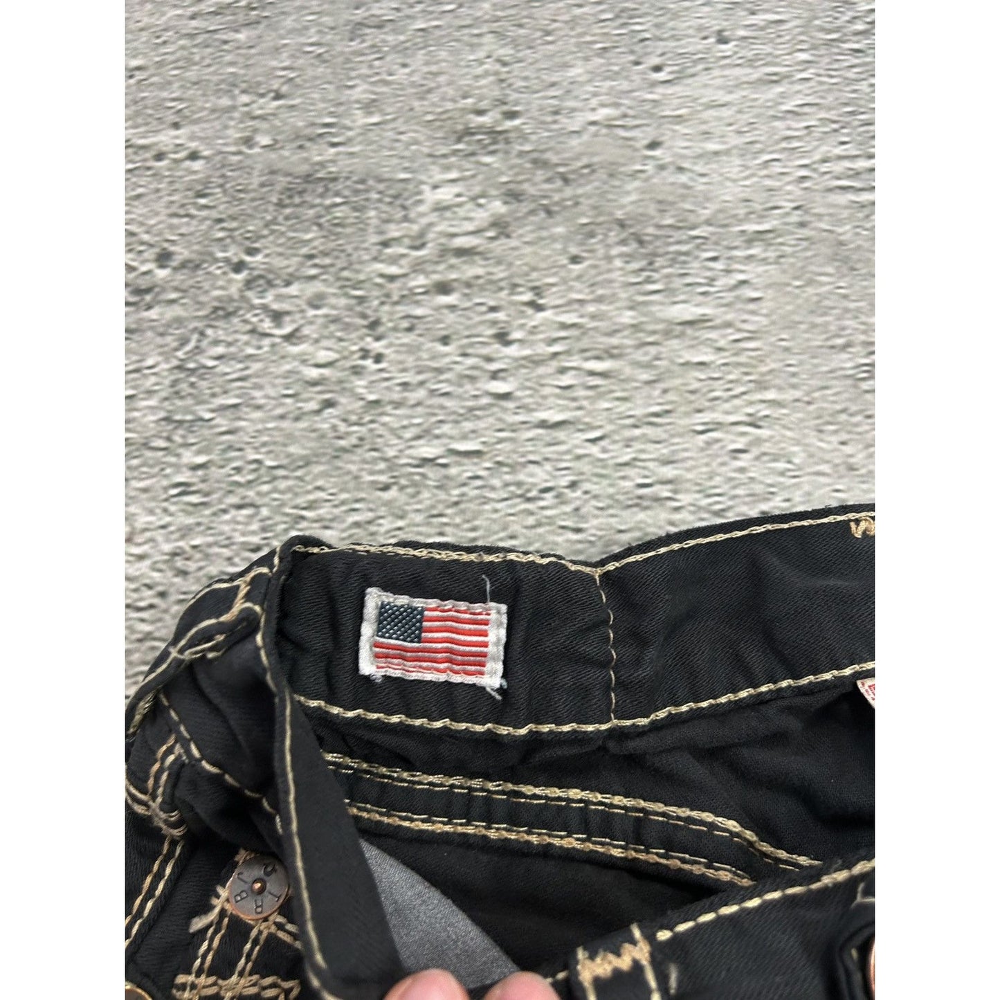 True Religion vintage black jeans denim thick stitching Y2K