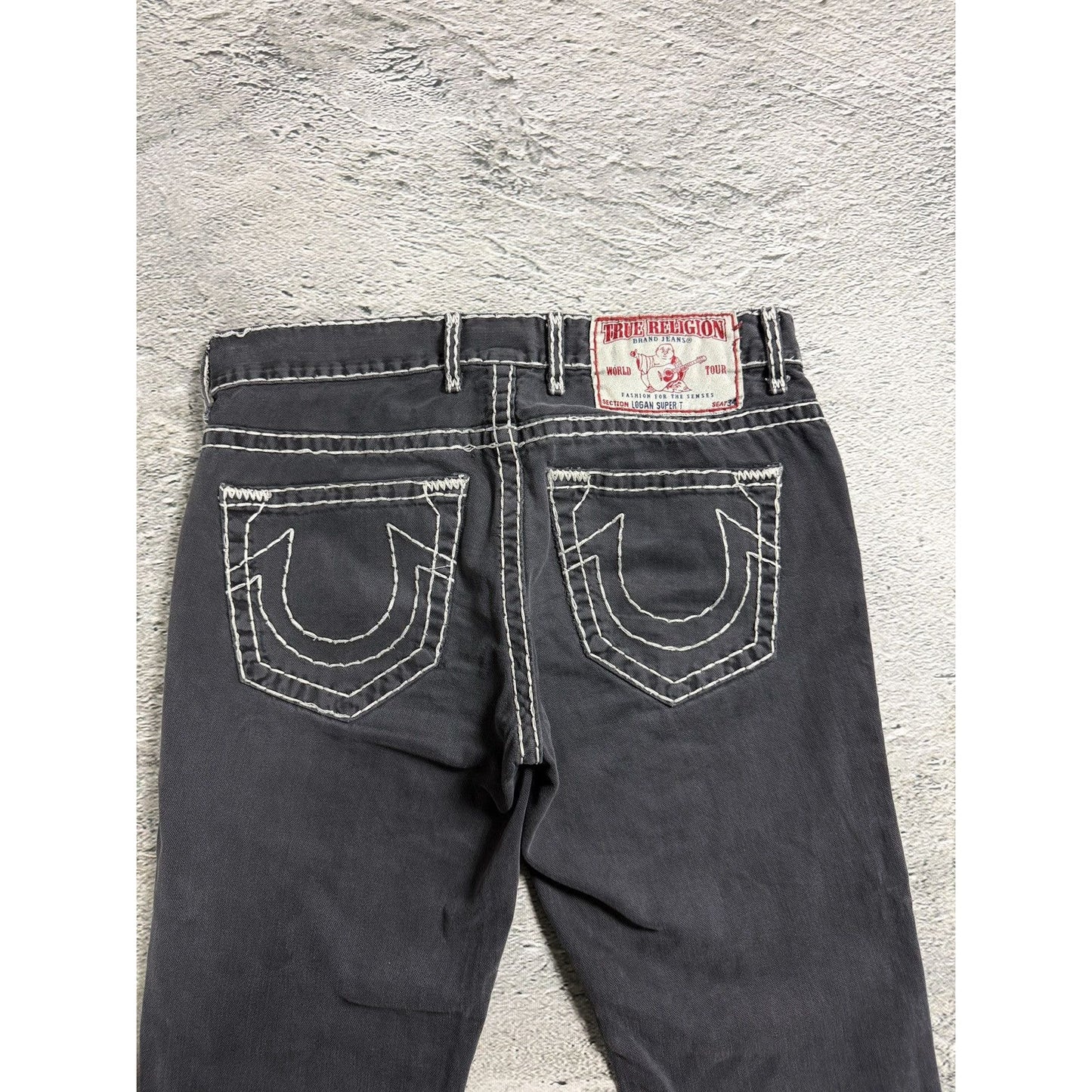 True Religion black jeans white thick stitching Y2K Logan