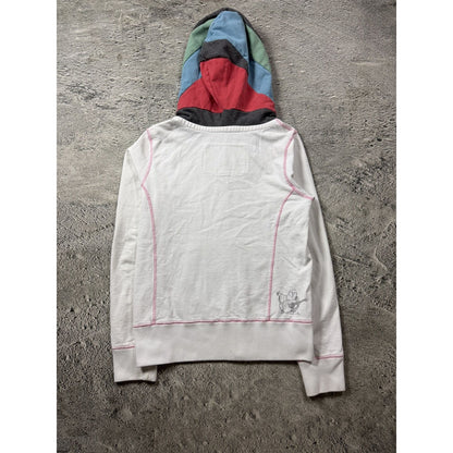 True Religion zip hoodie white pink stitches patchwork