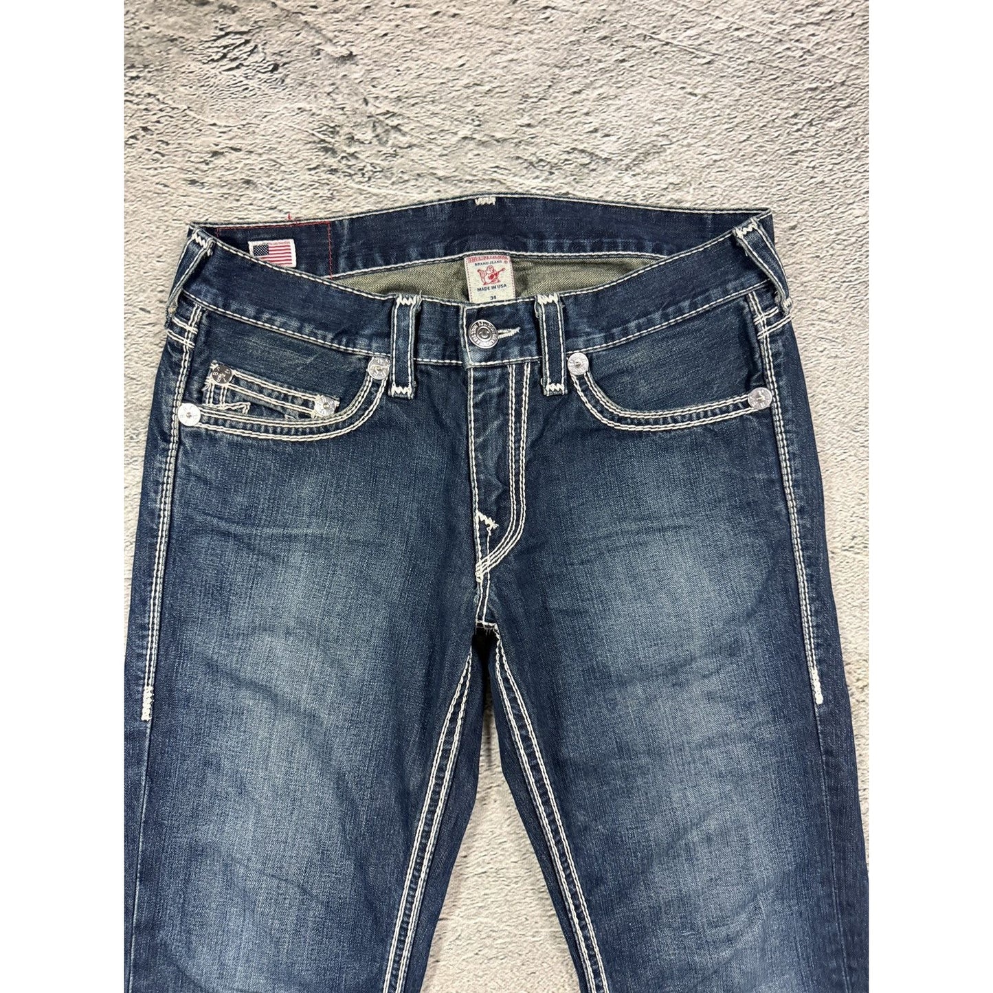 True Religion navy blue jeans white thick stitching Y2K Bobby