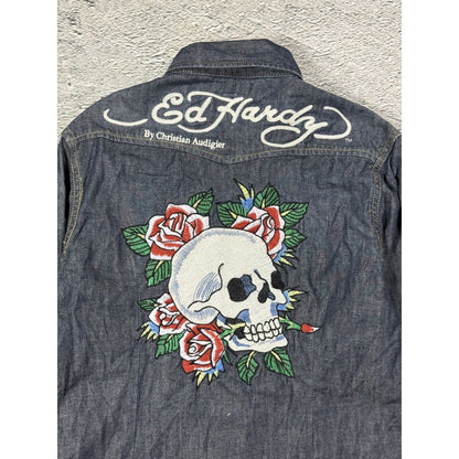 Ed Hardy denim shirt button up Y2K