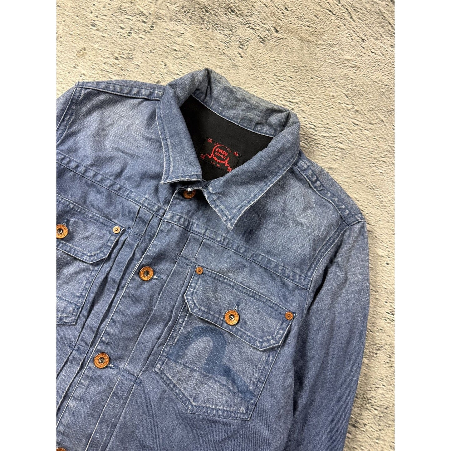 Evisu Japan vintage denim trucker jacket blue washed seagull