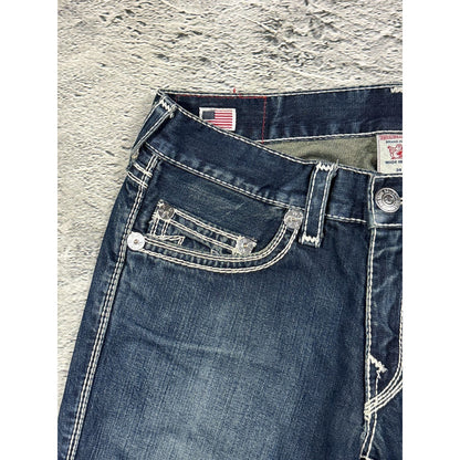 True Religion navy blue jeans white thick stitching Y2K Bobby
