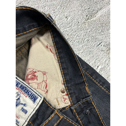 True Religion dark navy jeans orange thick stitching Y2K