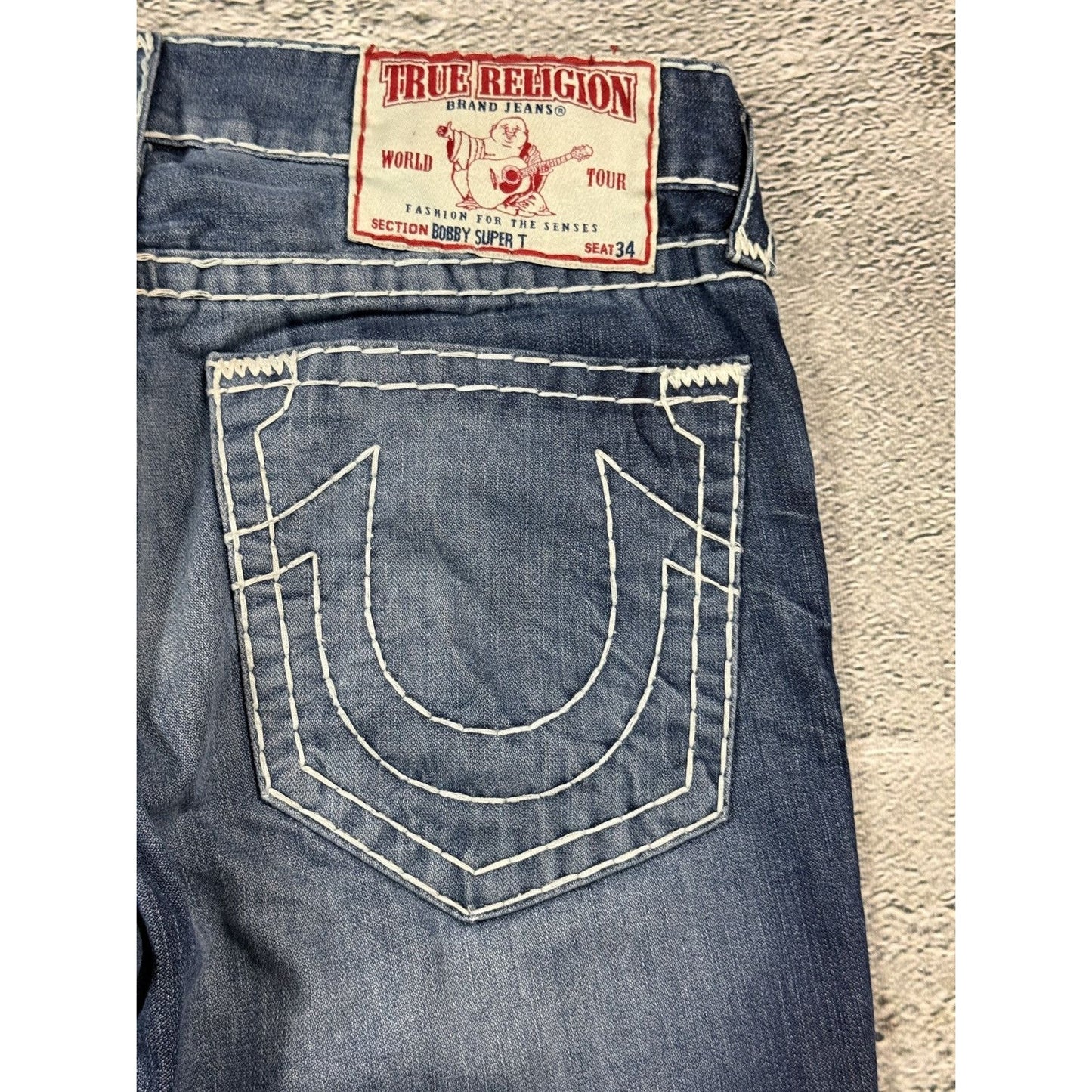 True Religion blue jeans white thick stitching Y2K Bobby