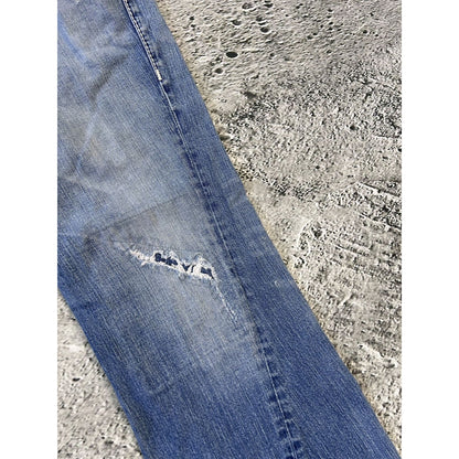 True Religion baby blue jeans white stitching Y2K bootcut