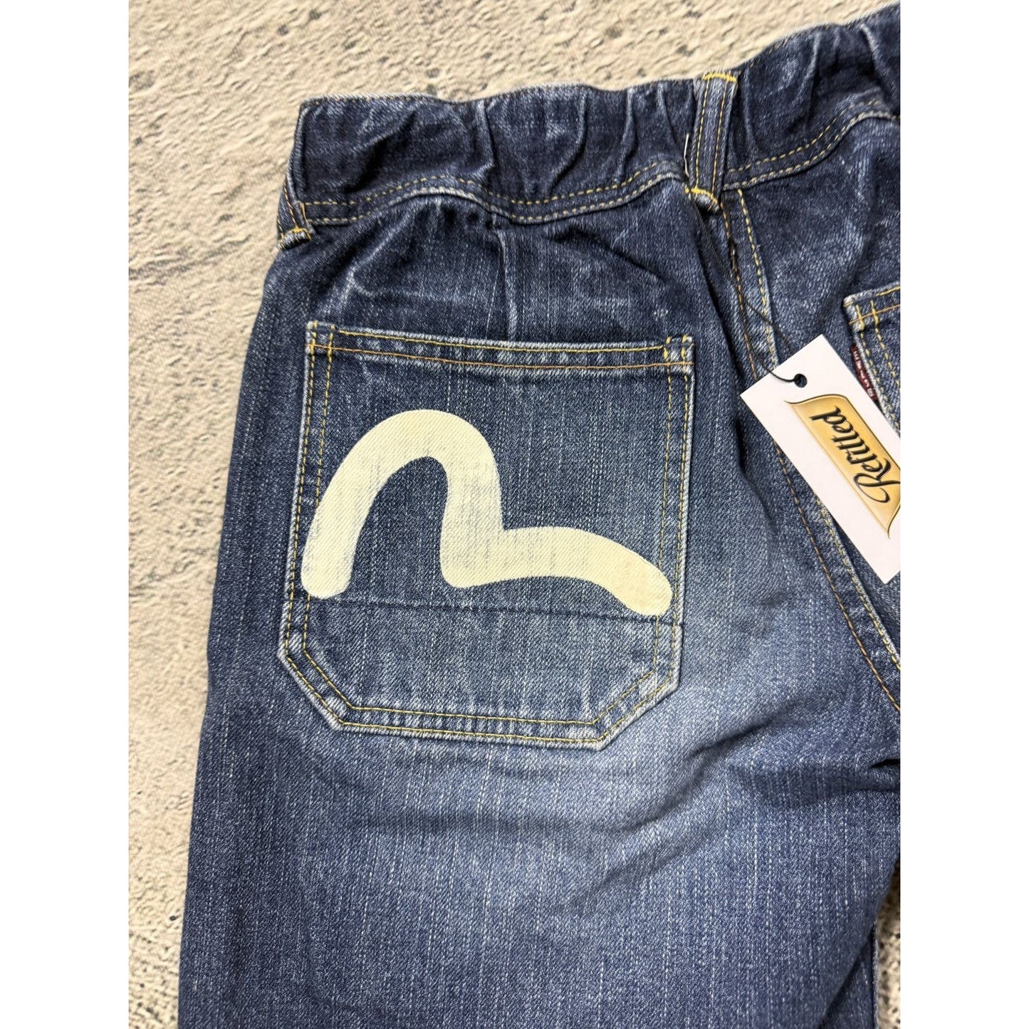Evisu Donna jorts navy blue Y2K shorts denim white seagulls