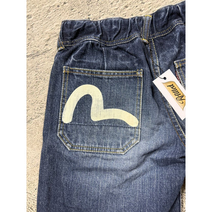 Evisu Donna jorts navy blue Y2K shorts denim white seagulls