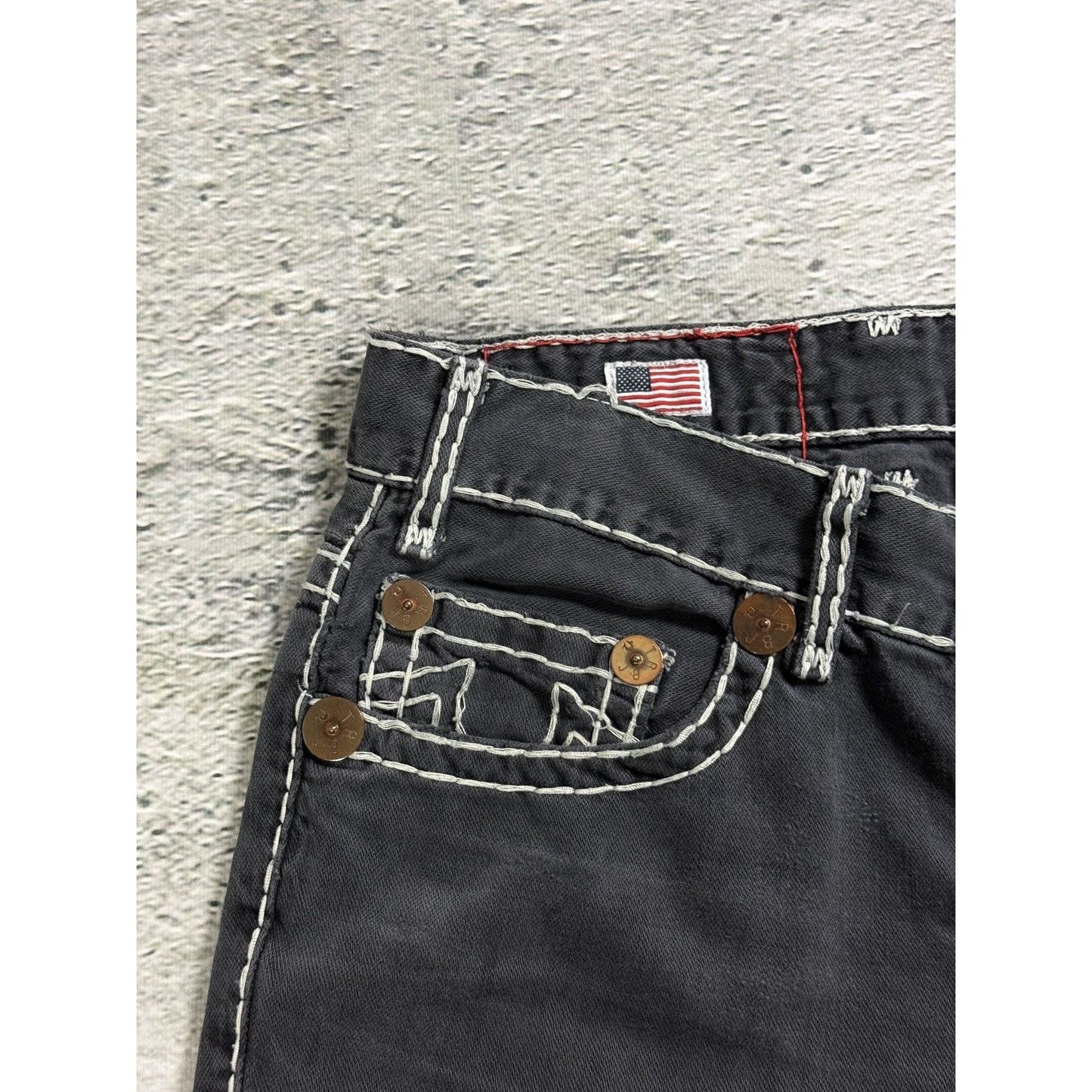 True Religion black jeans white thick stitching Y2K Straight